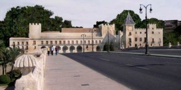 De no haber sido demolido, el Palacio del Real de Valencia se vería así en la actualidad desde el puente del Real.