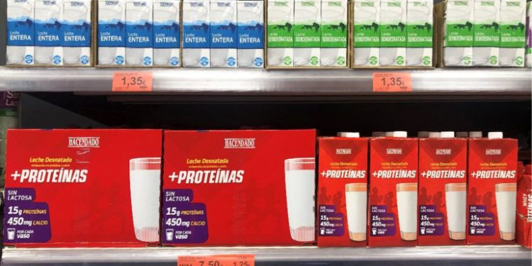 Leche +Proteínas en el lineal de Mercadona