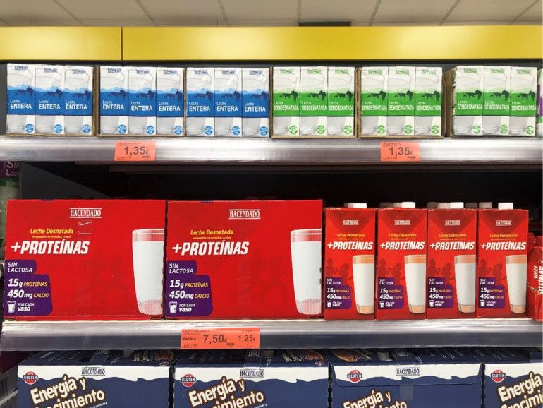 Leche +Proteínas en el lineal de Mercadona