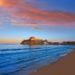 Peniscola skyline and castle beach sunset in Castellon of Spain
