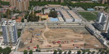 Vista aérea de las obras de Casal España Arena de València