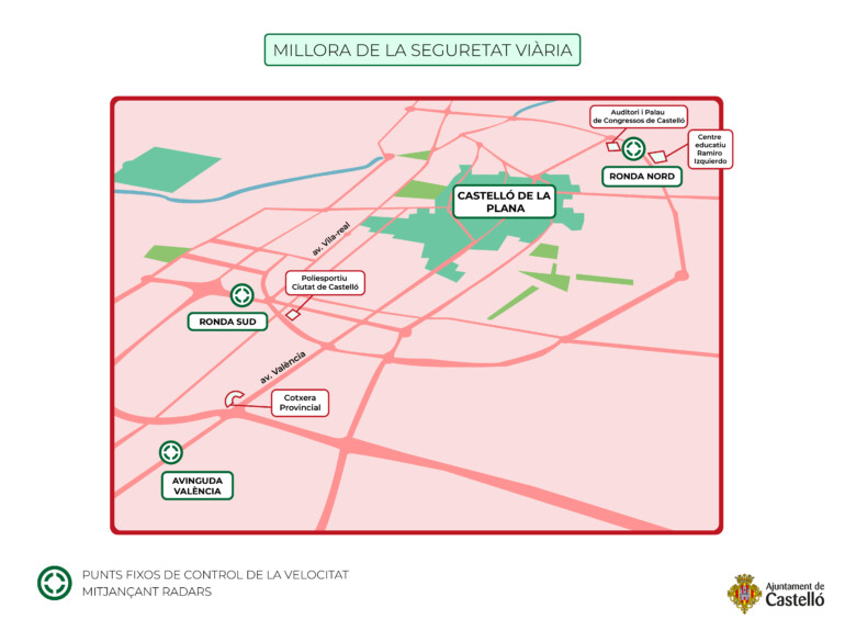 Mapa con ubicación de los puntos de control de velocidad en Castelló
