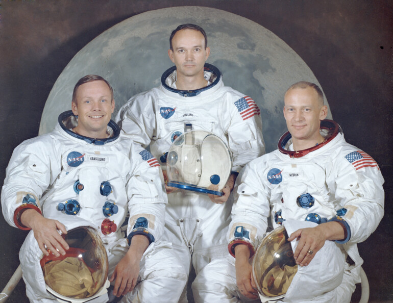 © NASA. Tripulación de la misión Apollo 11: Neil Armstrong, Edwin Aldrin y Michael Collins.