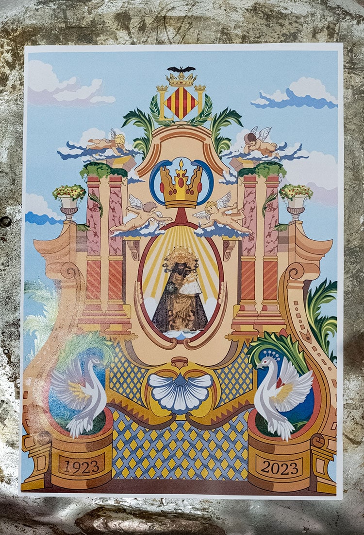 Boceto del tapiz floral que el Ayuntamiento instalará el 11 de mayo en la Plaza de la Virgen, con motivo de la Fiesta de la Patrona (Firma: V. Gutiérrez)