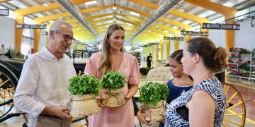 Visita de Santiago Ballester y las Falleras Mayores de Valencia a los campos de clavelones en Alboraya