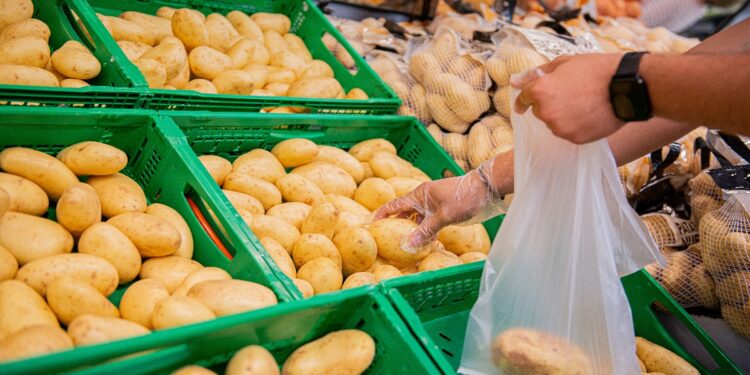 Detalle de la sección de Fruta y Verdura de un supermercado Mercadona