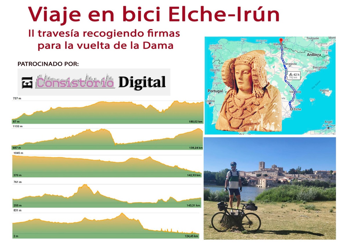 La ruta que seguirá el ilicitano para cruzar España en bicicleta para reclamar el regreso de la Dama, en una imagen facilitada a EFE.