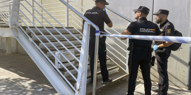 Agentes de la Policía Nacional en el lugar del crimen de este martes en la zona del Oceanogràfic de València. EFE/Raquel Segura